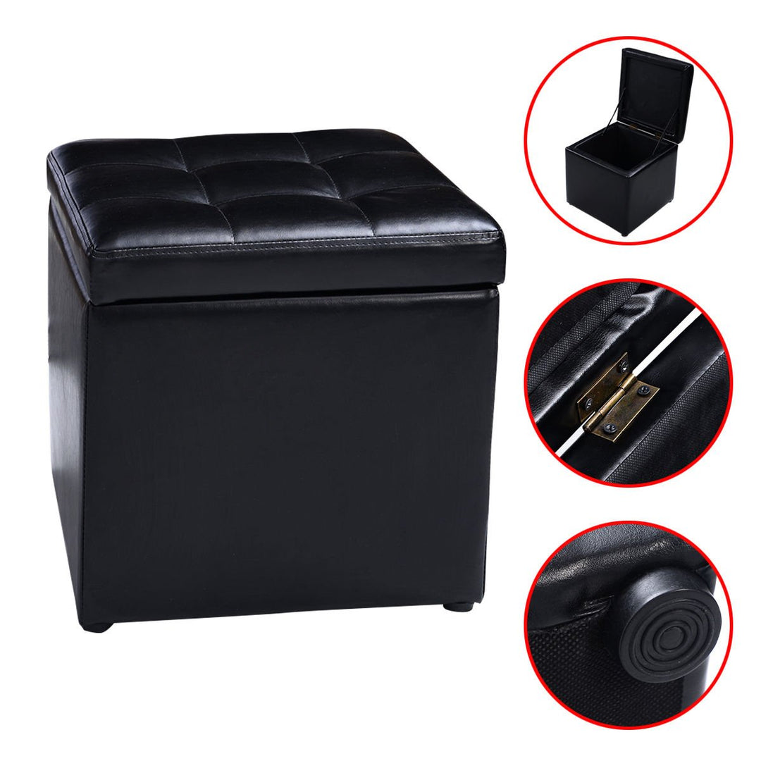 16Cube Ottoman Pouffe Storage Box Lounge Seat Footstools with Hinge Top black Image 3