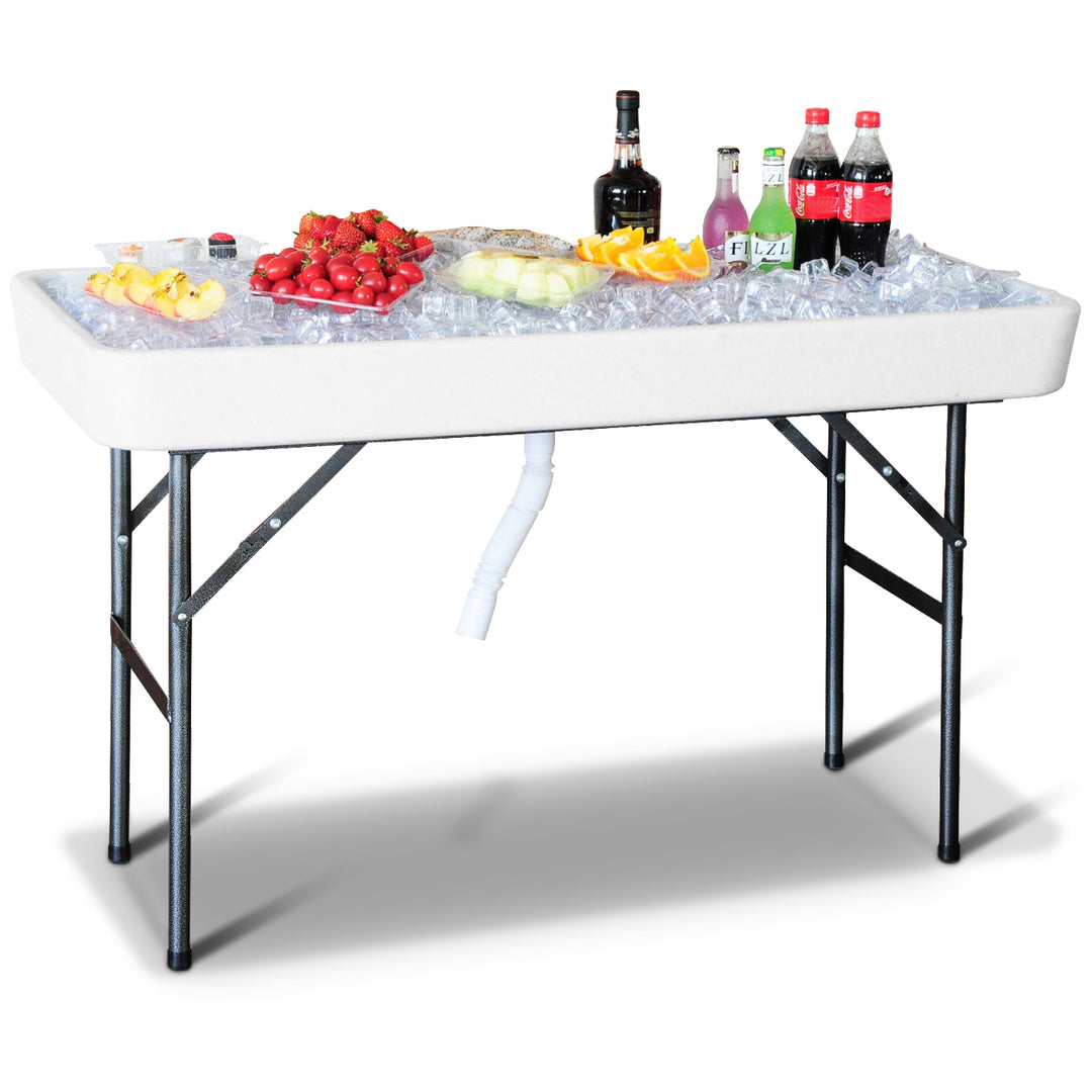 4 Foot Party Ice Folding Table Plastic with Matching Skirt White Image 3