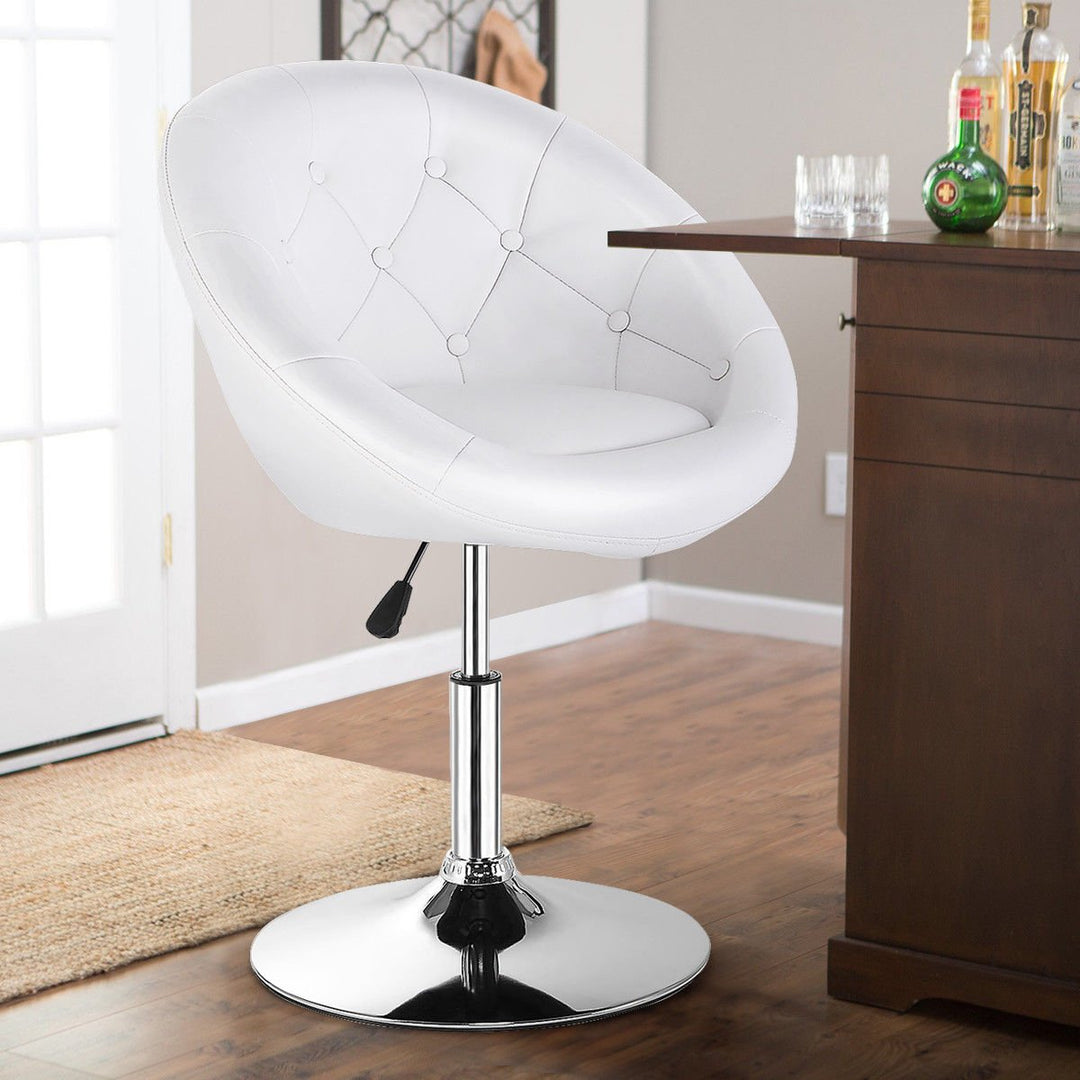 1PC Adjustable Round Swivel Tufted Back Accent Chair PU Leather White Image 3