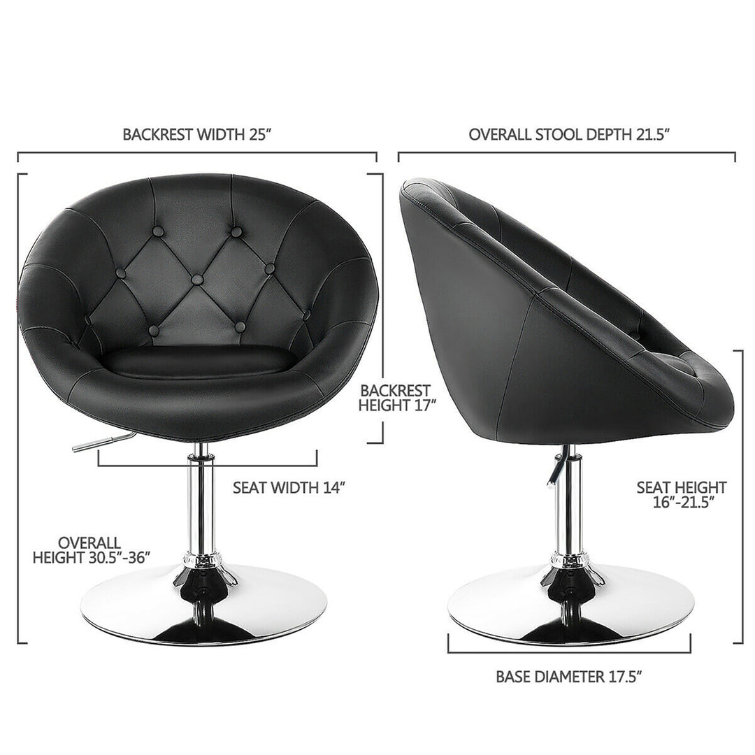 1PC Accent Chair Adjustable Modern Swivel Round Tufted Back PU Leather Black Image 2