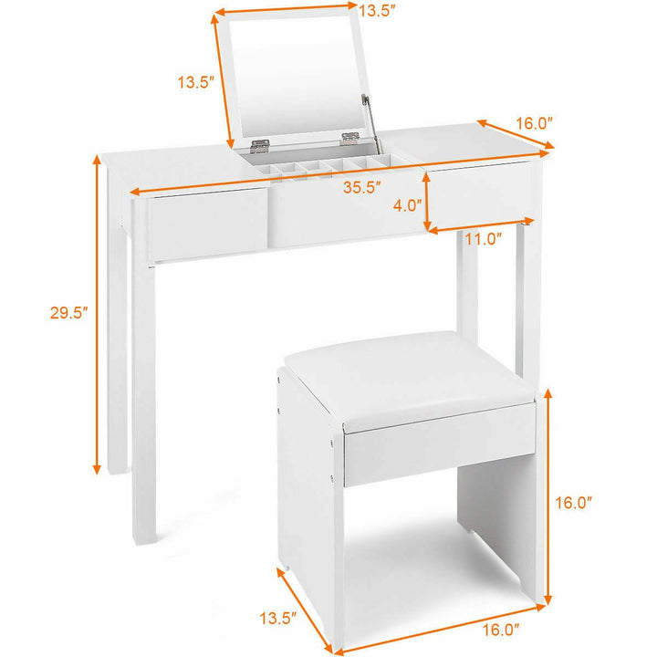 White Vanity Dressing Table Furniture Stool Storage Box Image 2