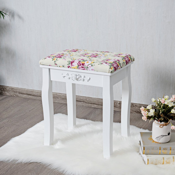 Vanity Wood Dressing Stool Padded Chair Makeup Cushion White Backless Image 1