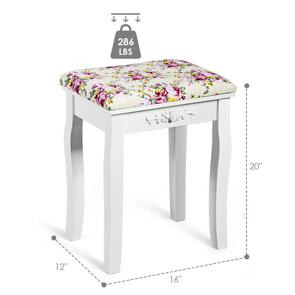 Vanity Wood Dressing Stool Padded Chair Makeup Cushion White Backless Image 2