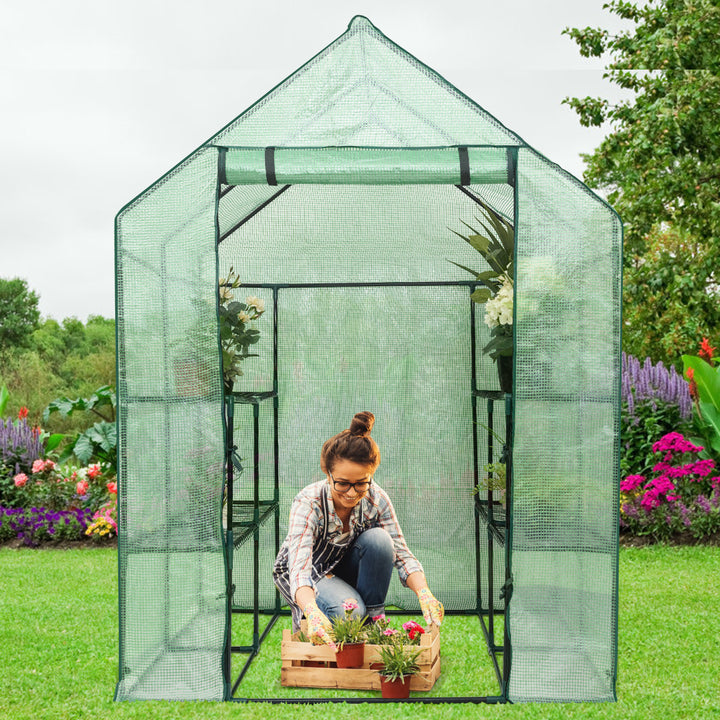 Portable Mini Walk In Outdoor 2 Tier 8 Shelves Greenhouse Image 4