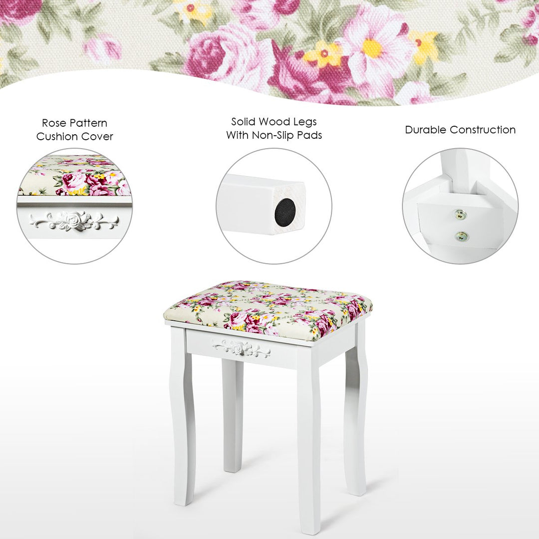 Vanity Wood Dressing Stool Padded Chair Makeup Cushion White Backless Image 5