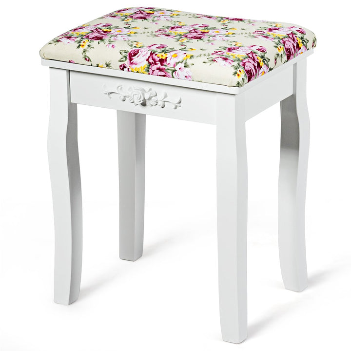 Vanity Wood Dressing Stool Padded Chair Makeup Cushion White Backless Image 8