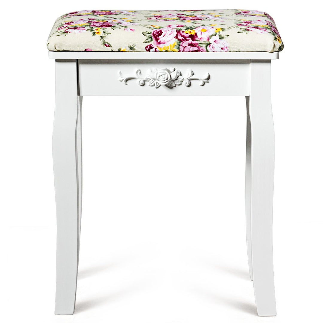 Vanity Wood Dressing Stool Padded Chair Makeup Cushion White Backless Image 9