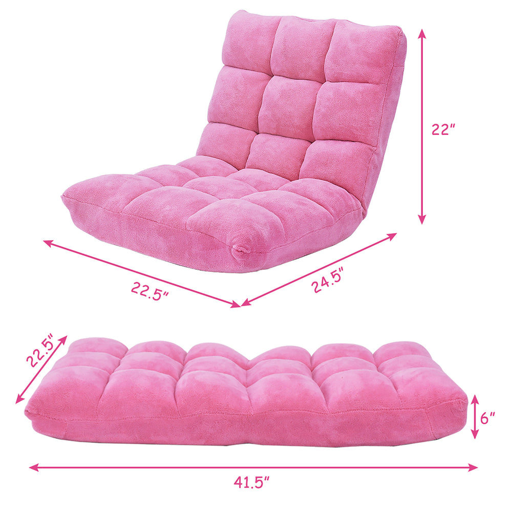 Adjustable 14-Position Floor Chair Folding Lazy Gaming Sofa Chair Cushioned-Pink Image 2