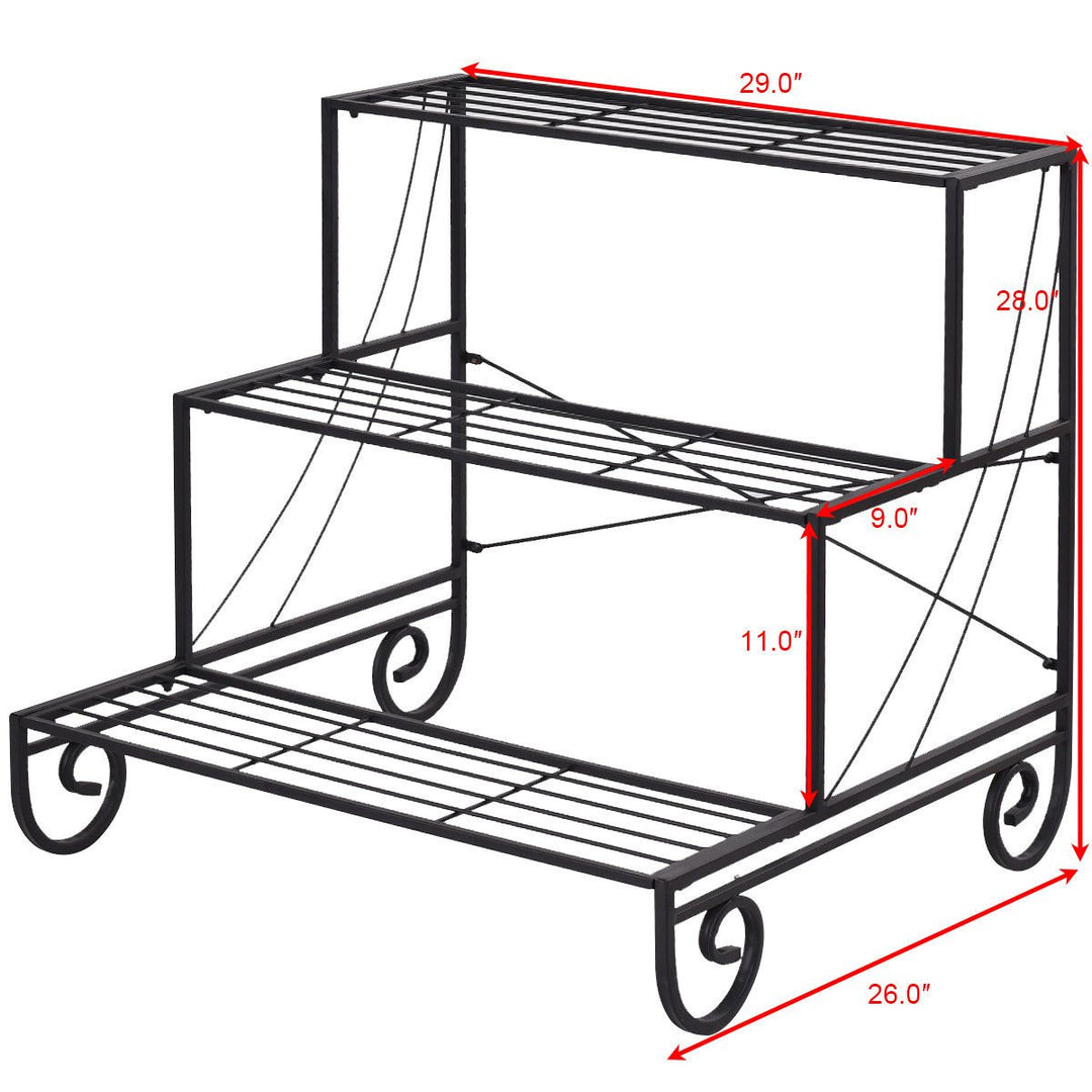 3 Tier Outdoor Metal Plant Stand Flower Planter Garden Display Holder Shelf Rack Image 2