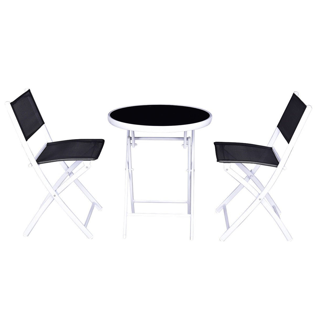 3 PCS Folding Bistro Table Chairs Set Garden Backyard Patio Furniture Black Image 2