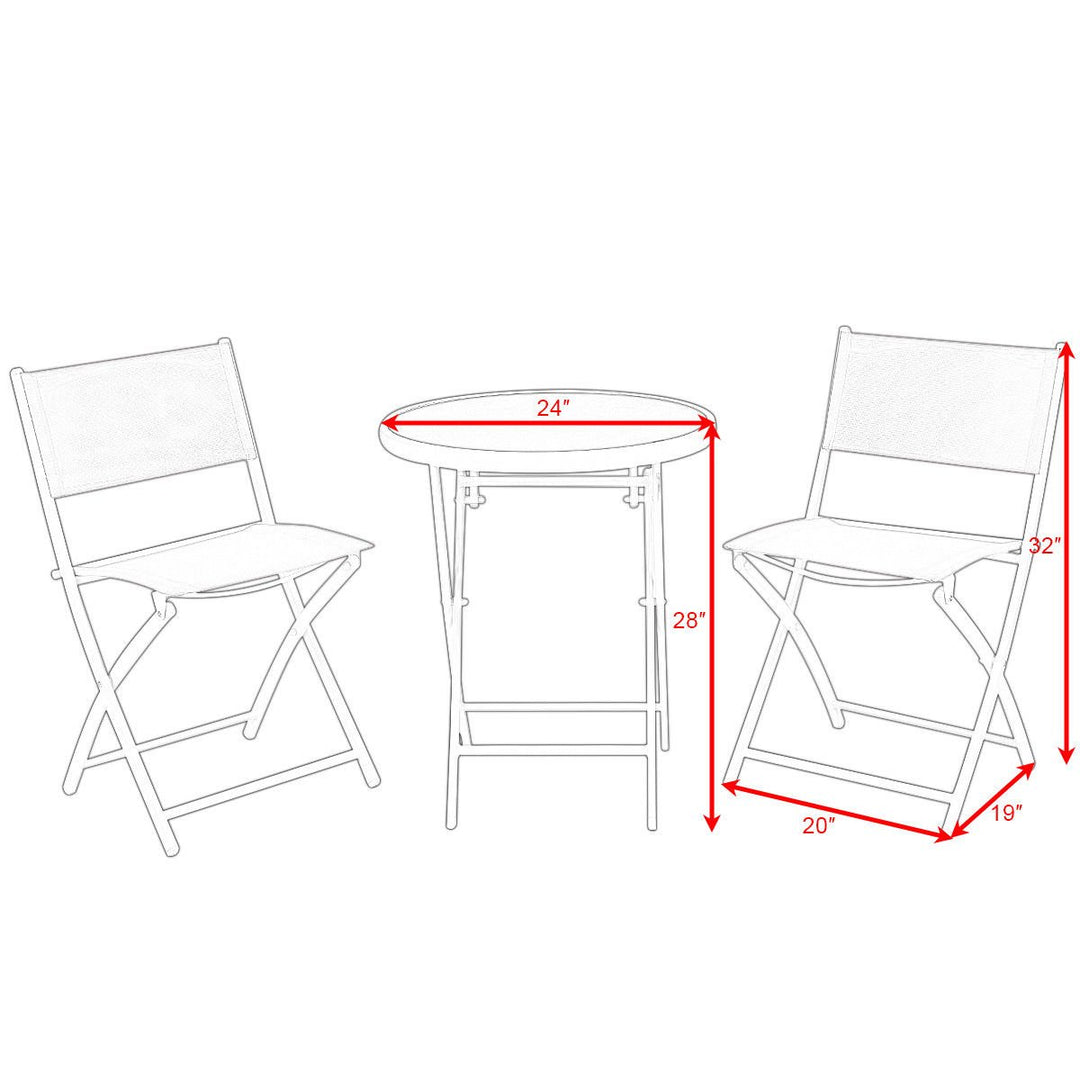 3 PCS Folding Bistro Table Chairs Set Garden Backyard Patio Furniture Black Image 3