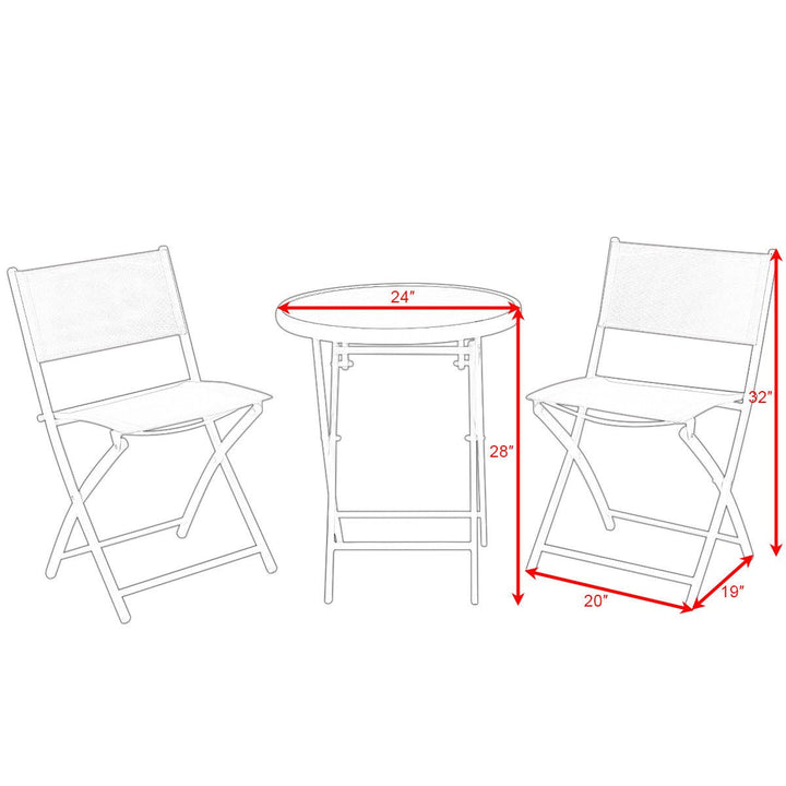 3 PCS Folding Bistro Table Chairs Set Garden Backyard Patio Furniture Black Image 3