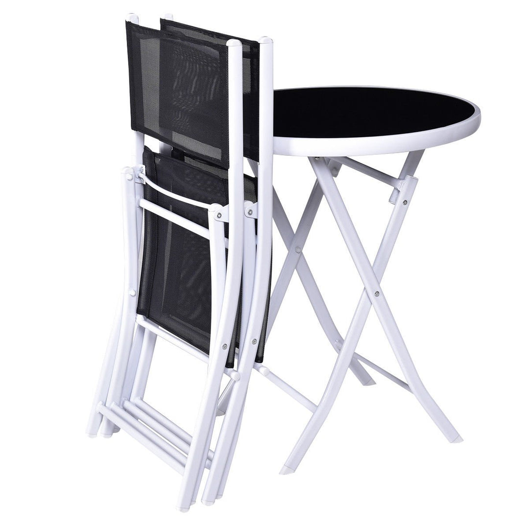 3 PCS Folding Bistro Table Chairs Set Garden Backyard Patio Furniture Black Image 4