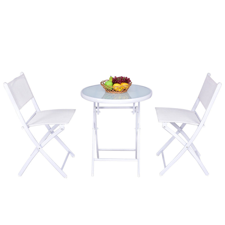 3 PCS Folding Bistro Table Chairs Set Garden Backyard Patio Furniture White Image 2