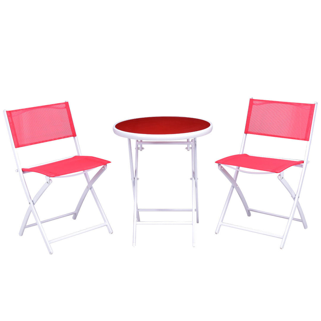 3 PCS Folding Bistro Table Chairs Set Garden Backyard Patio Furniture Red Image 2