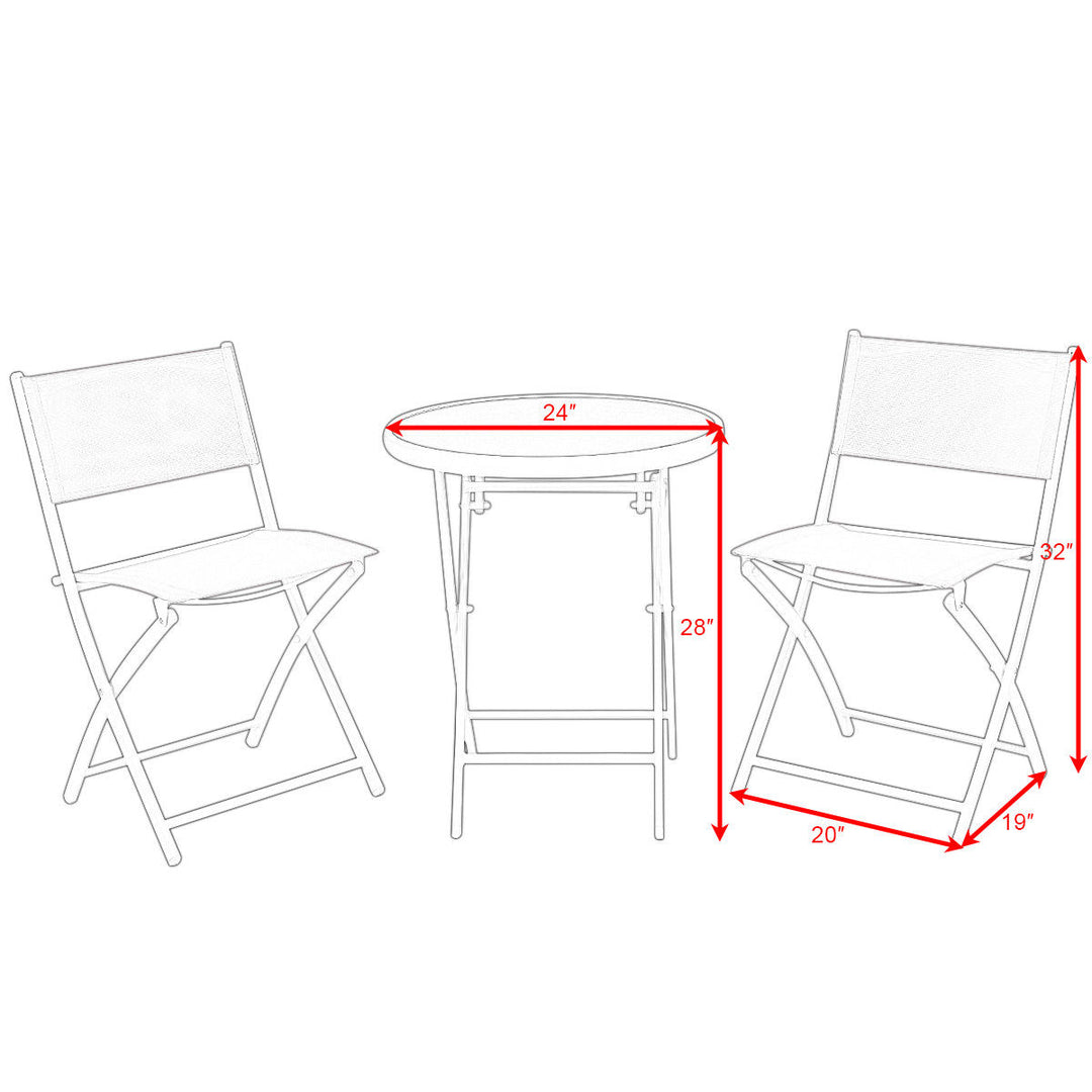 3 PCS Folding Bistro Table Chairs Set Garden Backyard Patio Furniture White Image 3