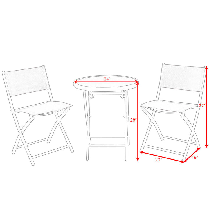 3 PCS Folding Bistro Table Chairs Set Garden Backyard Patio Furniture White Image 3