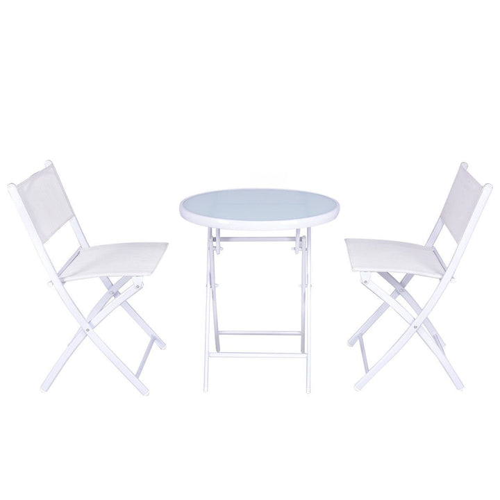 3 PCS Folding Bistro Table Chairs Set Garden Backyard Patio Furniture White Image 4