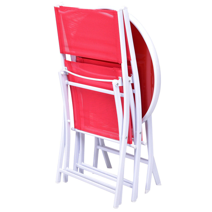 3 PCS Folding Bistro Table Chairs Set Garden Backyard Patio Furniture Red Image 4