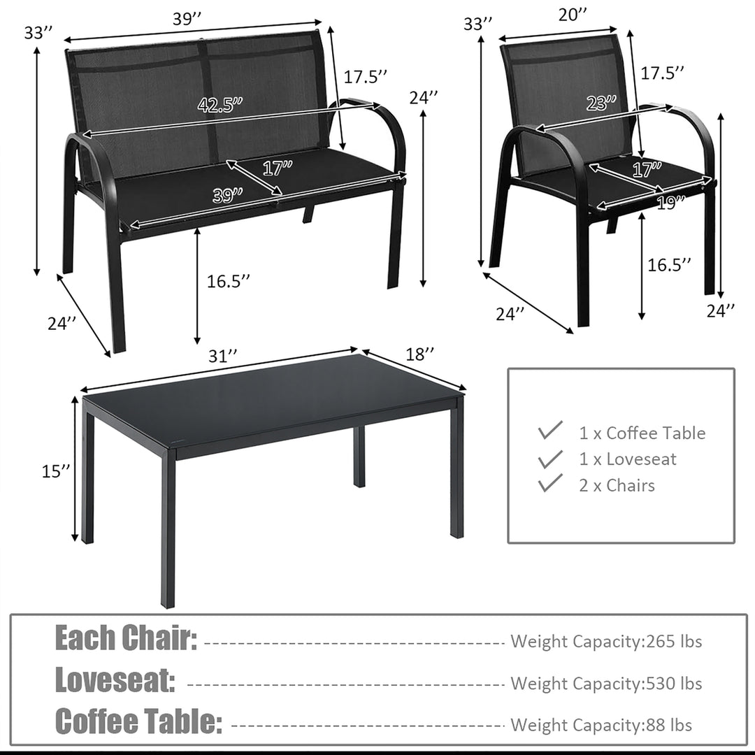 4 PCS Patio Furniture Set Sofa Coffee Table Patio Seating Set Garden Deck Black Image 2