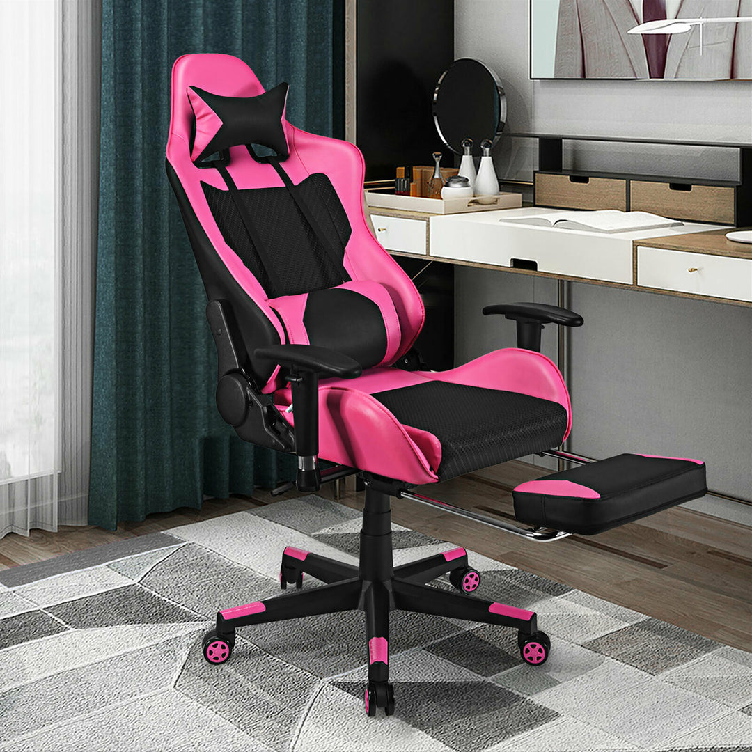 Massage Gaming Chair Reclining Racing Office Computer Chair with Footrest Pink Image 4