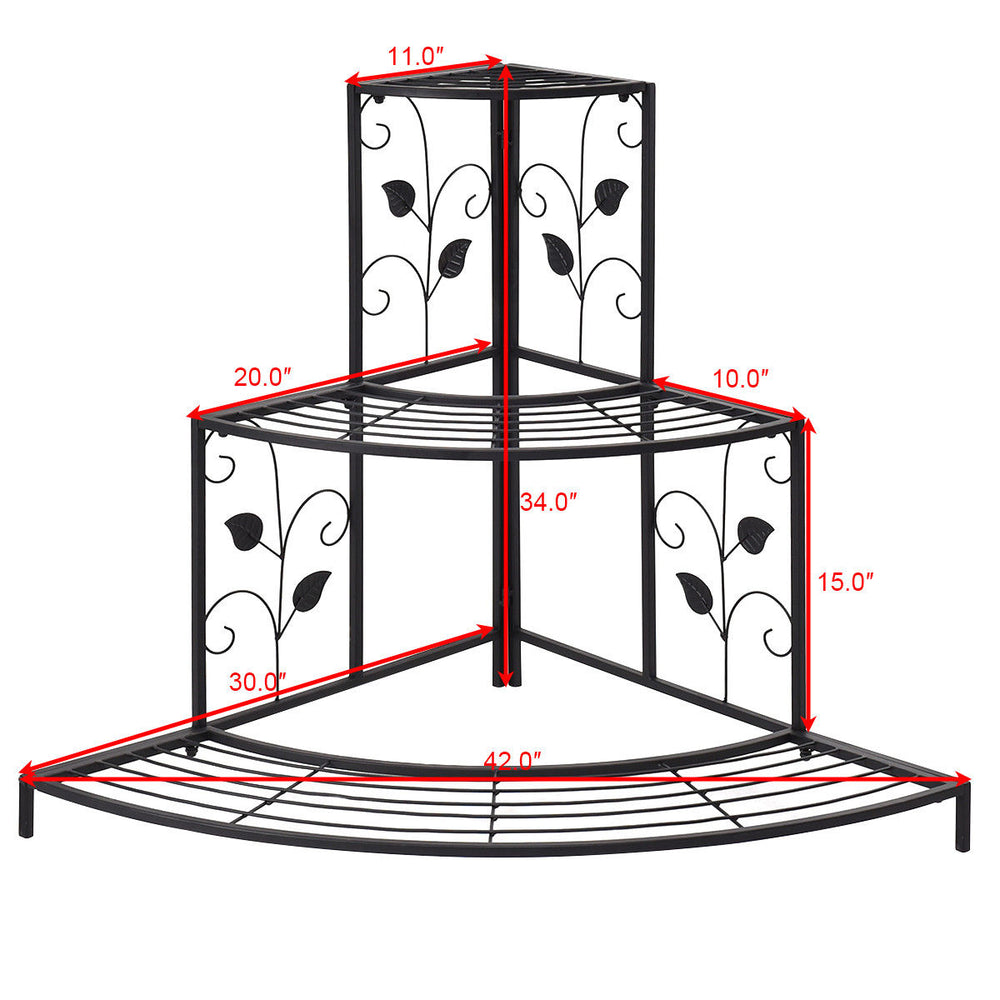 3 Tier Floral Corner Plant Stand Metal Flower Pot Rack Stair Display Ladder Image 2