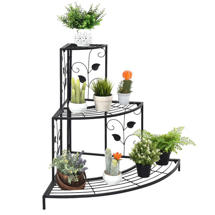 3 Tier Floral Corner Plant Stand Metal Flower Pot Rack Stair Display Ladder Image 3