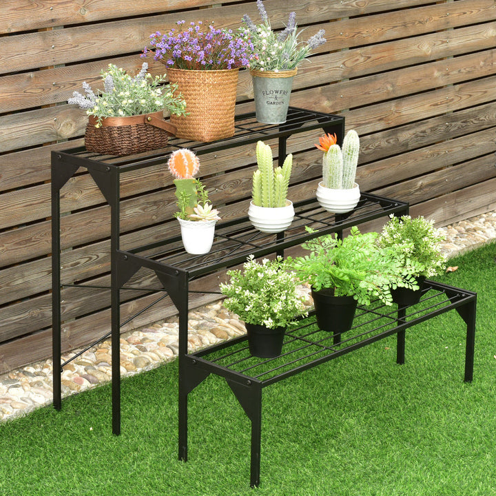 3 Tier Shelf Flower Plant Display Stand Rack Large Modern Black Metal Heavy Duty Image 2