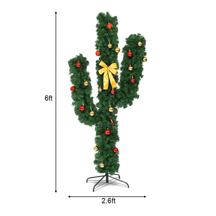 6Ft Pre-Lit Cactus Christmas Tree LED Lights Ball Ornaments Image 3