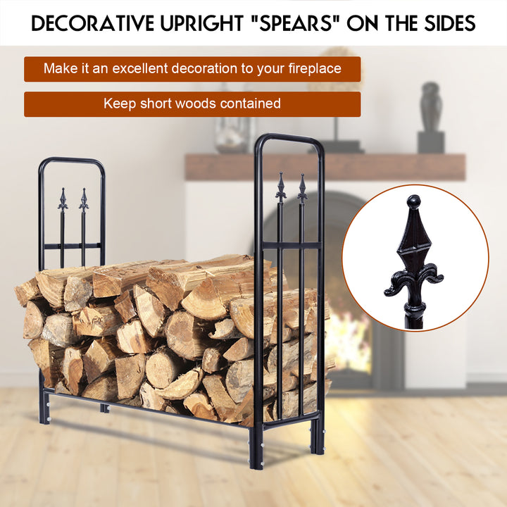 4 Feet Outdoor Heavy Duty Steel Firewood Log Rack Wood Storage Holder Black Image 2