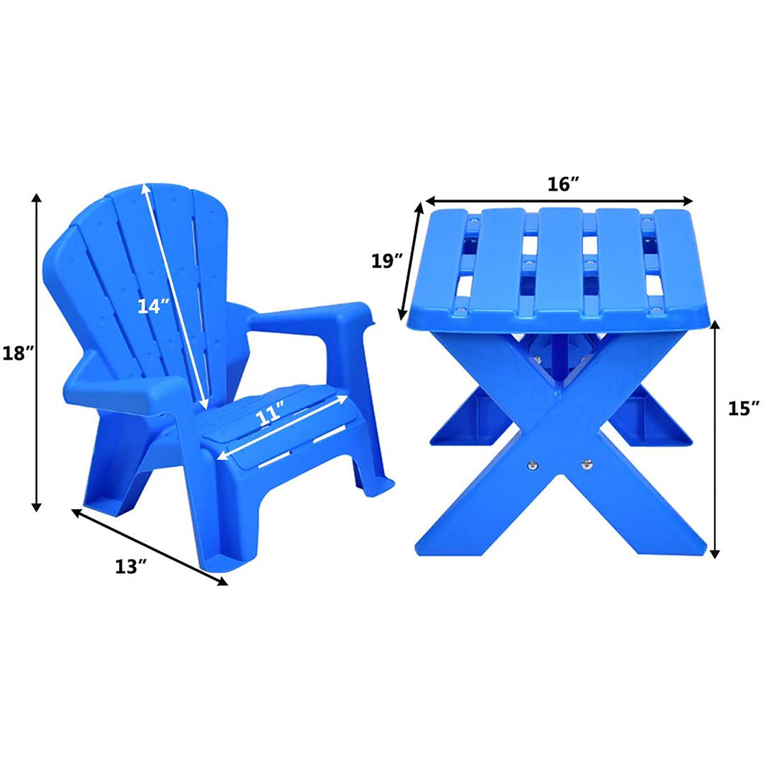 Plastic Children Kids Table and Chair Set 3-Piece Play Furniture In/Outdoor Blue Image 3