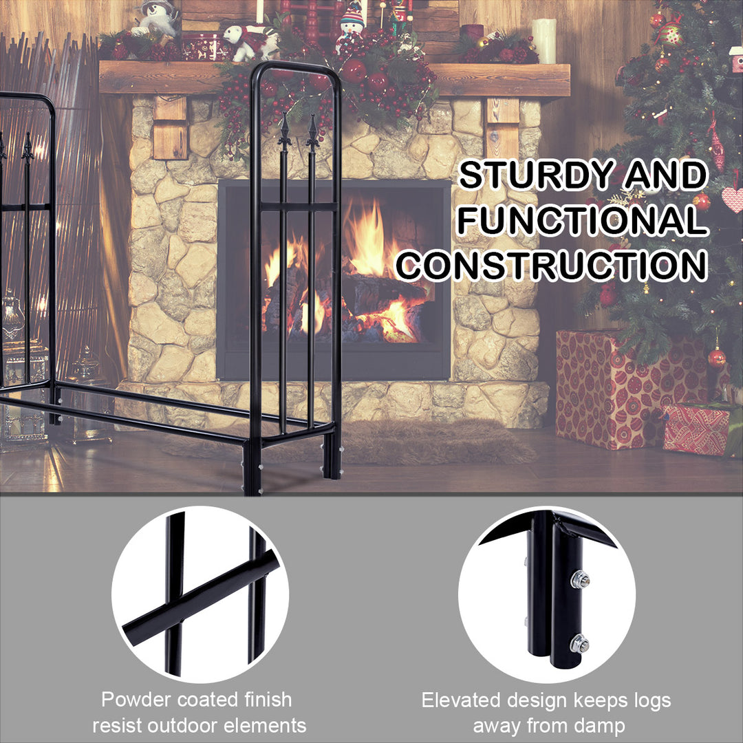 4 Feet Outdoor Heavy Duty Steel Firewood Log Rack Wood Storage Holder Black Image 4