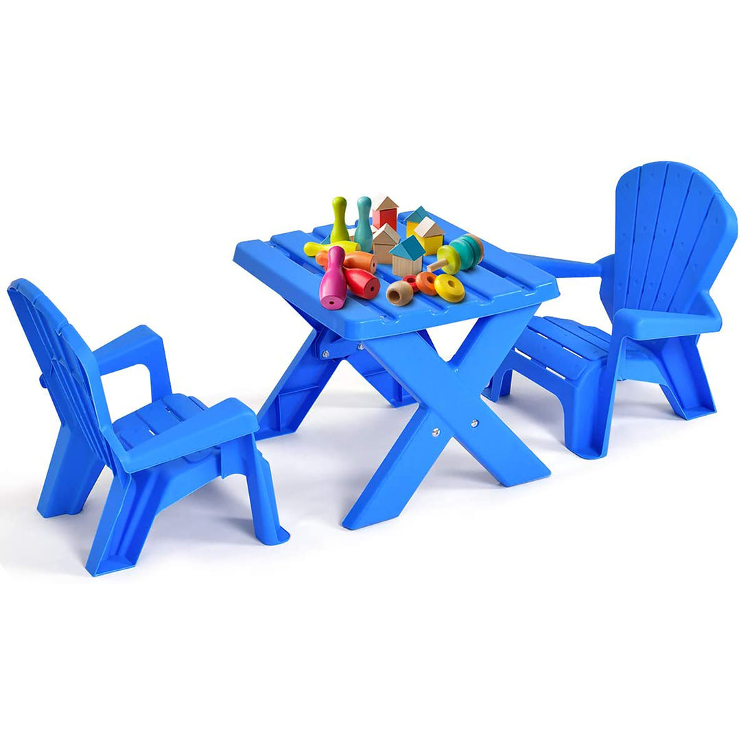 Plastic Children Kids Table and Chair Set 3-Piece Play Furniture In/Outdoor Blue Image 4