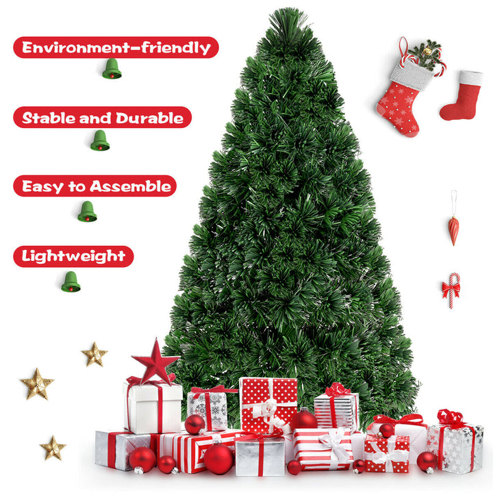 5Ft Pre-Lit Fiber Optic PVC Christmas Tree Metal Holiday Image 4