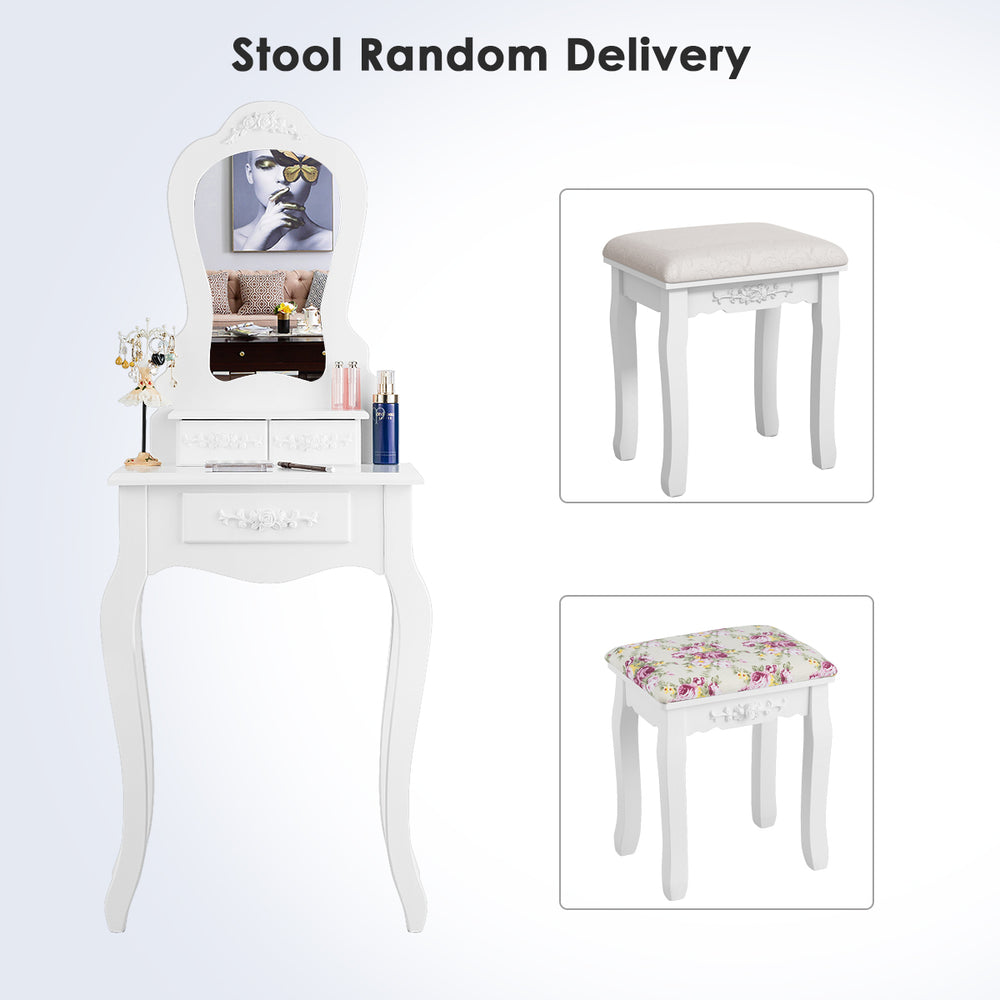 White Vanity Jewelry Makeup Dressing Table Stool Drawer Image 2