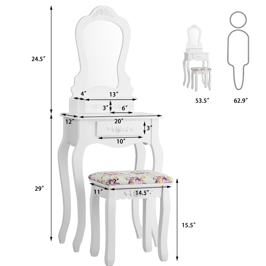 White Vanity Jewelry Makeup Dressing Table Stool Drawer Image 3