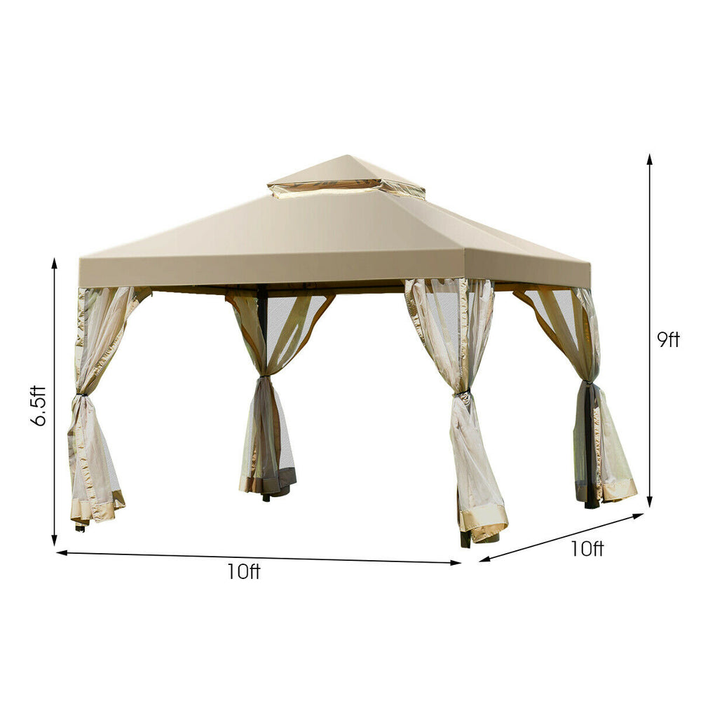 Outdoor 2-Tier 10x10 Gazebo Canopy Shelter Awning Tent Patio Garden Screw-free structure Brown Image 2