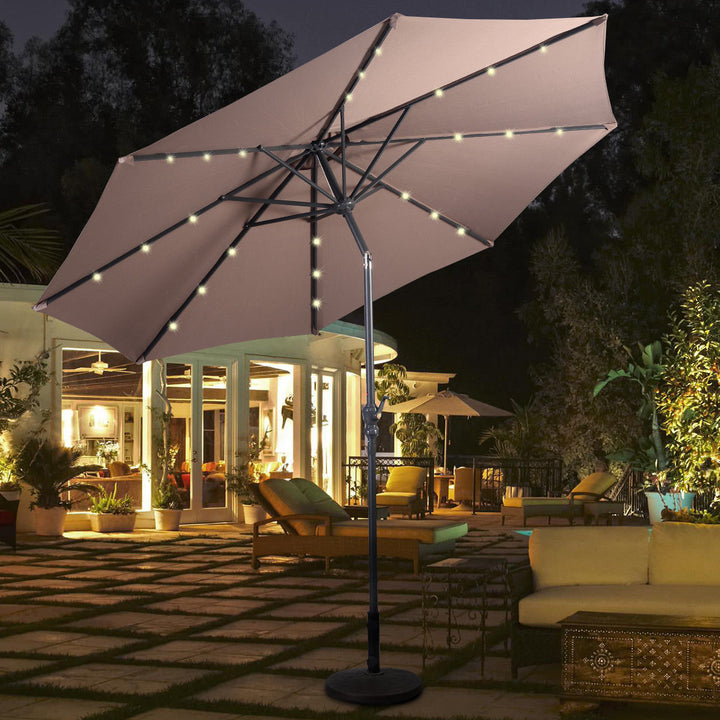 10ft Patio Solar Umbrella LED Patio Market Steel Tilt w/ Crank Outdoor (Tan) Image 2