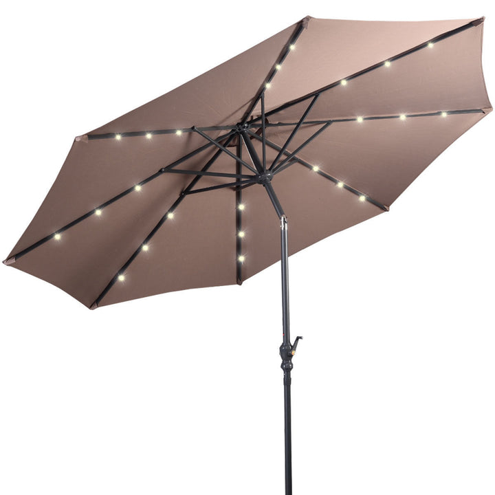 10ft Patio Solar Umbrella LED Patio Market Steel Tilt w/ Crank Outdoor (Tan) Image 3