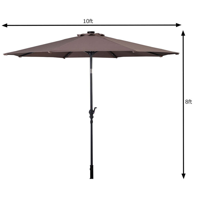 10ft Patio Solar Umbrella LED Patio Market Steel Tilt w/ Crank Outdoor (Tan) Image 4