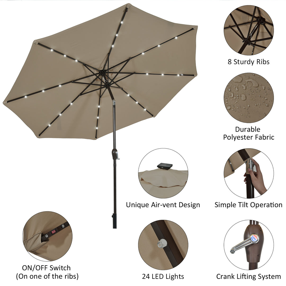 10ft Patio Solar Umbrella LED Patio Market Steel Tilt w/ Crank Outdoor (Tan) Image 5