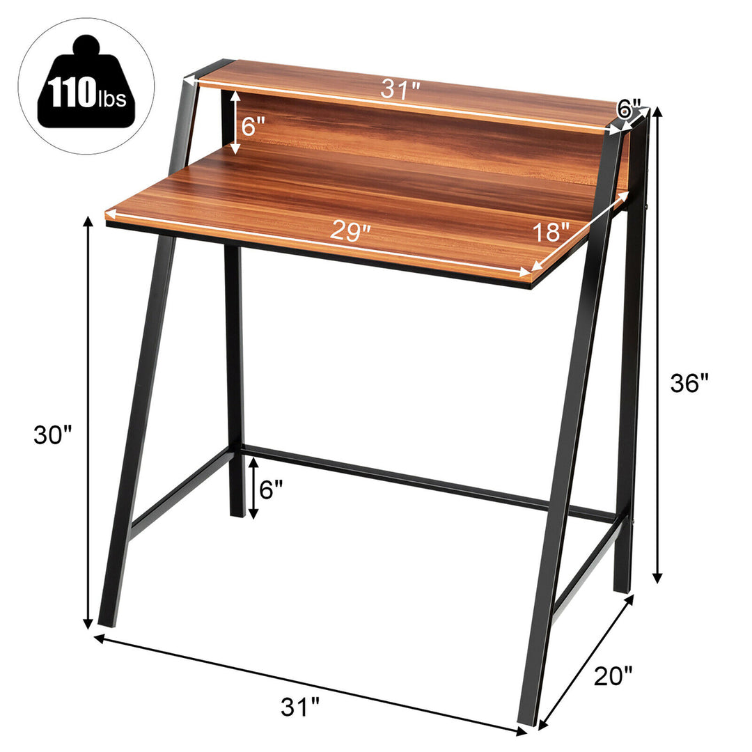 2 Tier Computer Desk PC Laptop Table Study Writing Home Office Workstation Image 3