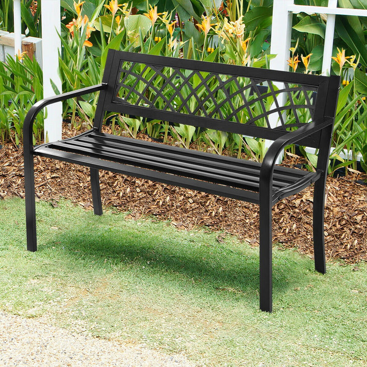 Patio Park Garden Bench Porch Path Chair Outdoor Deck Steel Frame Image 2