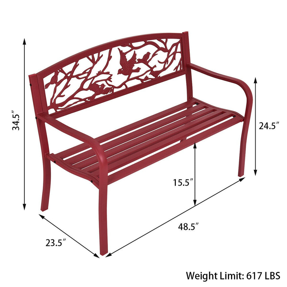 Patio Garden Bench Park Yard Outdoor Furniture Cast Iron Porch Chair Red Image 2