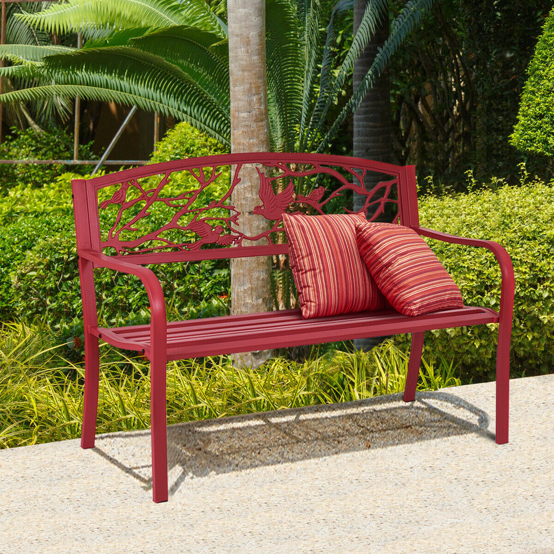 Patio Garden Bench Park Yard Outdoor Furniture Cast Iron Porch Chair Red Image 4