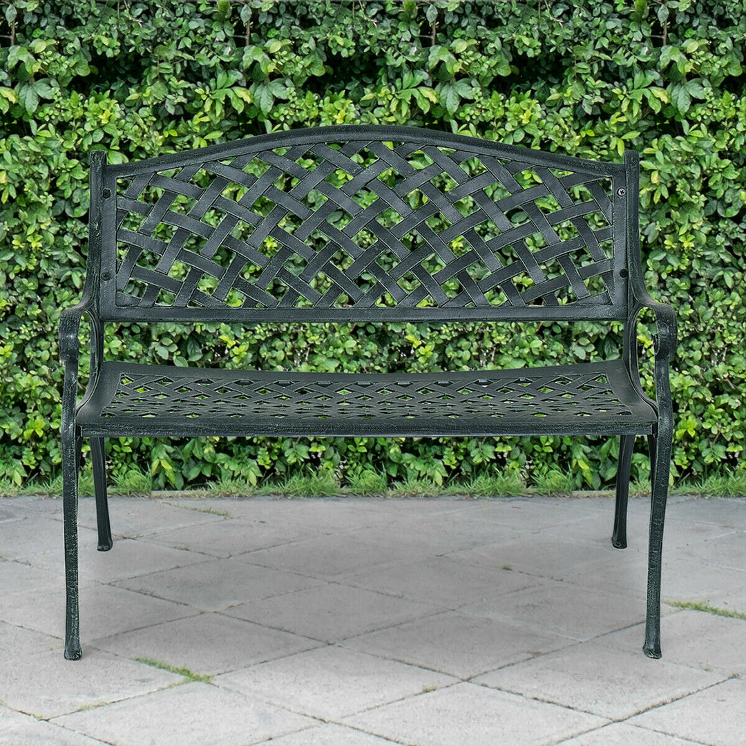 40 Outdoor Antique Garden Bench Aluminum Frame Seats Chair Patio Garden Furni Image 4