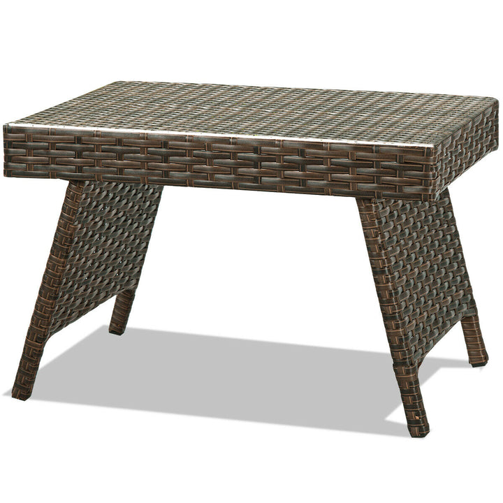 Patio Folding Wicker Side Coffee Table Poolside Garden Lawn Bistro Furniture Image 2