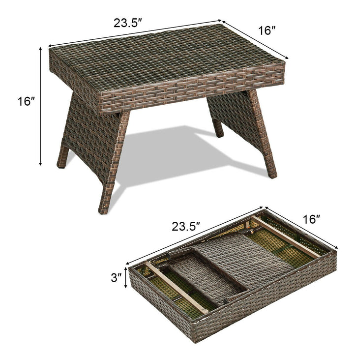 Patio Folding Wicker Side Coffee Table Poolside Garden Lawn Bistro Furniture Image 3