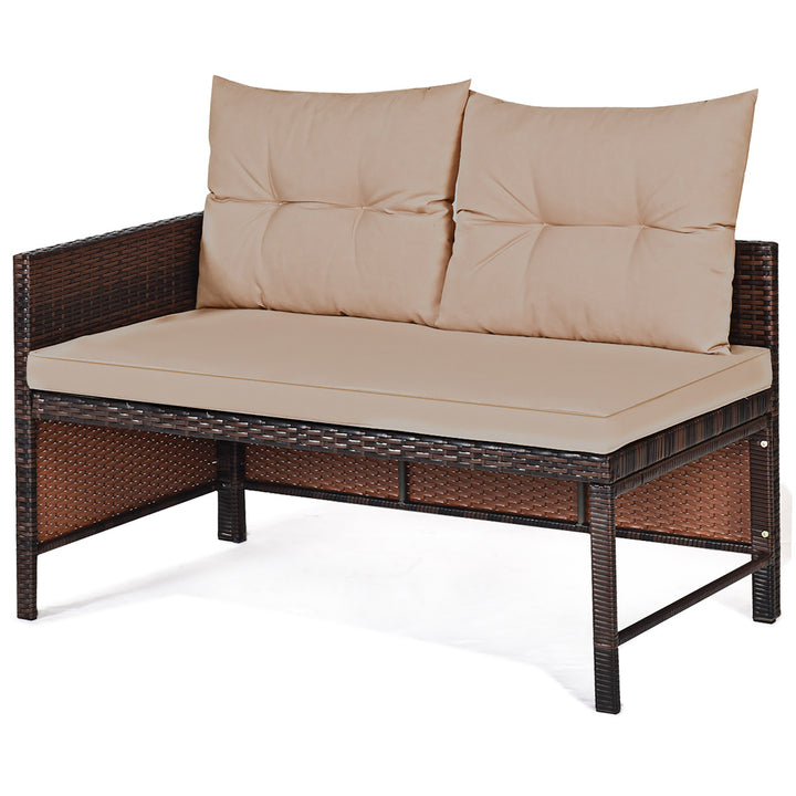 3PCS Patio Wicker Rattan Sofa Set Outdoor Sectional Conversation Set Garden Lawn Brown Image 4