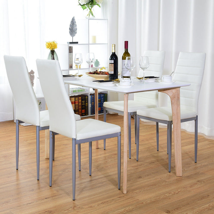 Set of 4 PU Leather Dining Side Chairs Elegant Design Home Furniture White Image 3